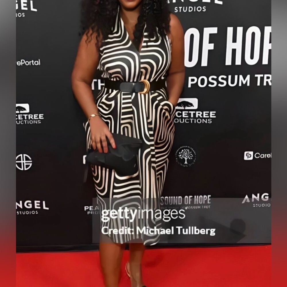 Donna Karan Black and White Geometric Midi Dress